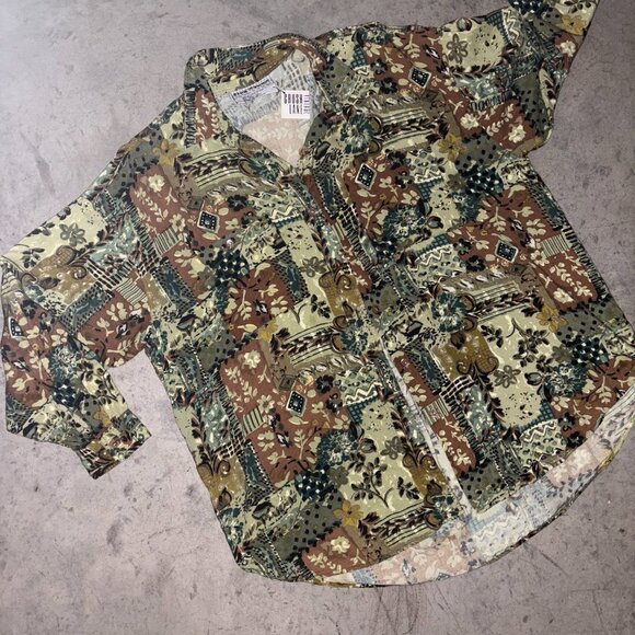 Vintage Plus Factor Green Abstract Floral Blouse - Picture 2 of 6